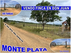 VENDO SUPER FINCA DE 105 TAREAS A 300 Mts. DE LA  CARRETERA EN DON JUAN, MONTE PLATA, RD$ 6,500,000.00