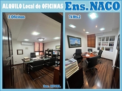 LOCAL DE OFICINAS EN ALQUILER, ENS. NACO, 3 OFICINAS, RECEPCION, 74 Mts.2, 3er. NIVEL, con el mejor precio de la Zona, RD$ 45,000.00