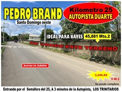 VENDO 45,881Mts.2 de Terreno en PEDRO BRAND, IDEAL PARA NAVES, CALLE ASFALTADA, a 3 minutos de la Autopista Duarte, RD$ 146,500,000.00
