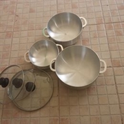 juegos de  3 caldero com tapa de cristal del 26 al 20